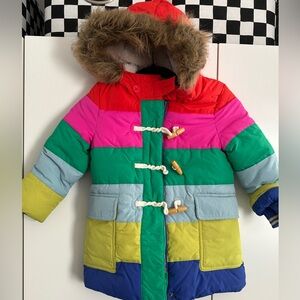 Mini Boden Rainbow Stripe Duffle Coat Toddler size 3-4 Y